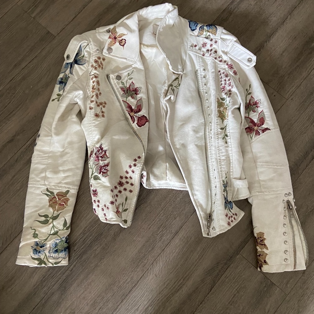 BLANK NYC White Leather Embroidered Jacket